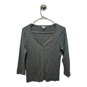 Talbots Pima Cotton Button Up Cardigan Black 3/4 Sleeve Micro Knit Size Medium